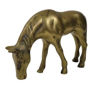 Vintage Russ Berrie & Co. Solid Brass Grazing Feeding Horse Statue Figure @ 3.5"